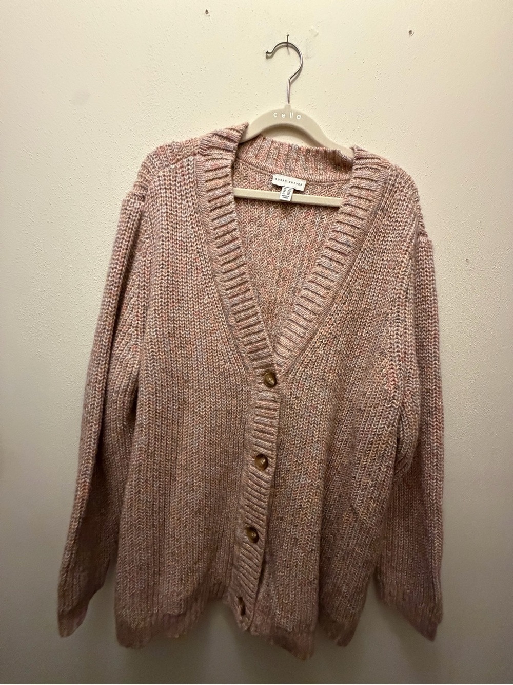 Susan Graver Blush Marled V-Neck Button Cardigan